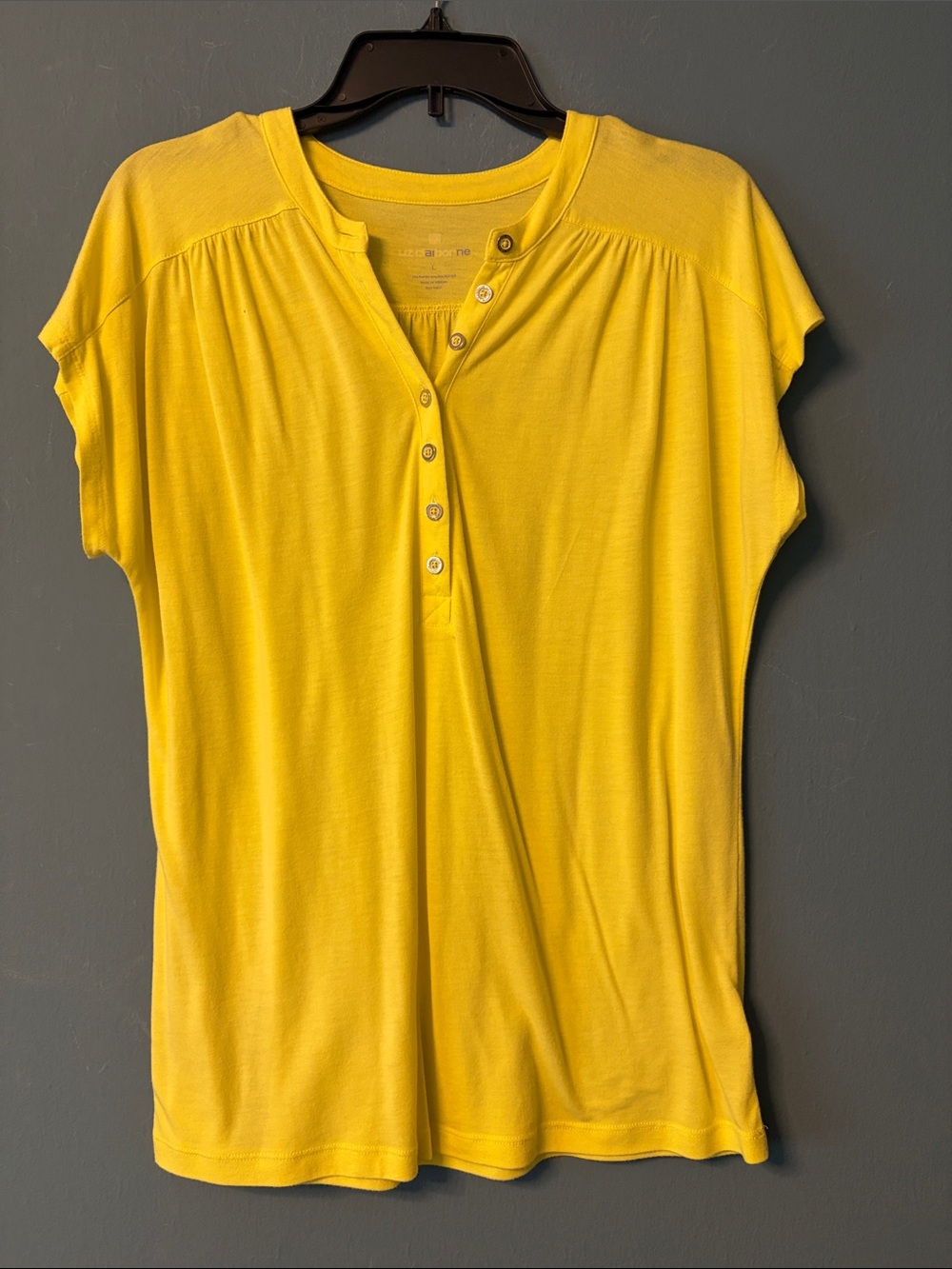 Liz Claiborne Sunny Yellow Button-Front Henley Top